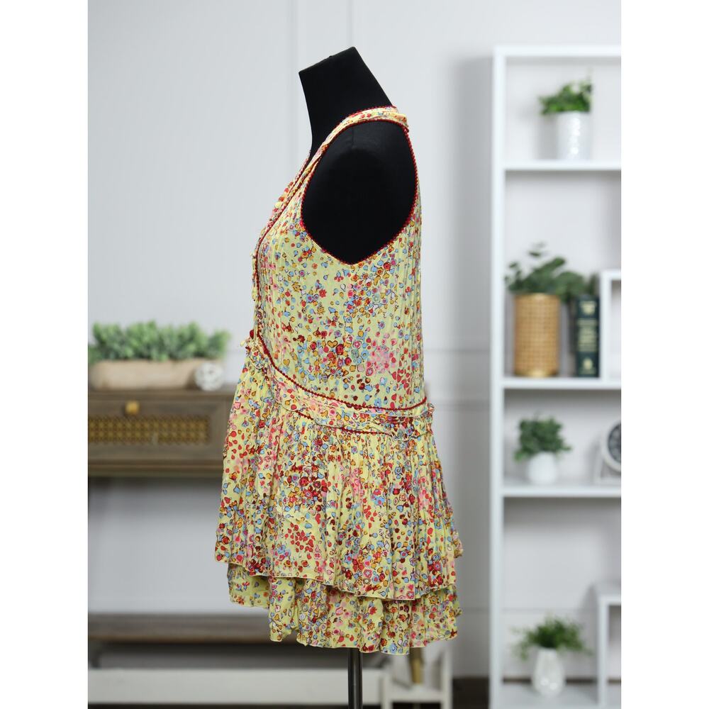 Poupette St Barth Yellow Floral Ruffle Mini Dress Racerback Resort Boho Coastal - Picture 6 of 15